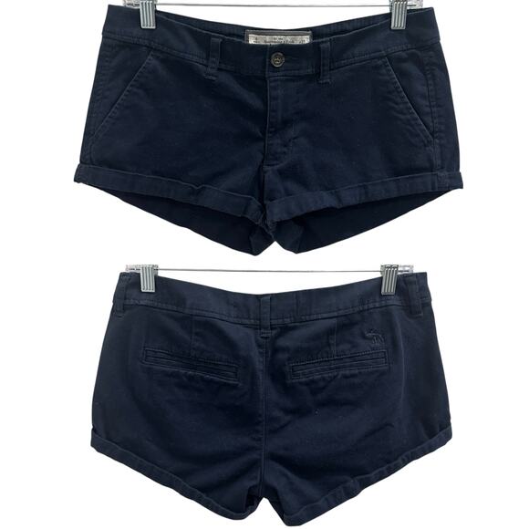 Abercrombie & Fitch Vintage 00s Y2K Navy Blue Chino Low-Rise Short Shorts Preppy - Picture 1 of 8